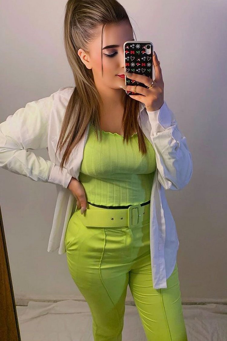 Neon Green Front Seam Cigarette Trousers Katch Me