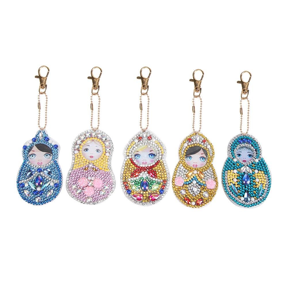 Russian Doll 5pcs/set DIY Full Drill Crystal Rhinestones Diamond Painting Keychain