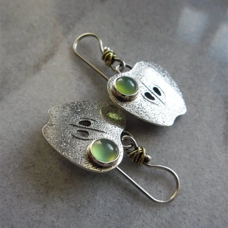 Simple Silver Color Ethnic Fruit Pendant Earrings Retro Fashion Inlaid Green Crystal Women's Wedding Bridal Earrings