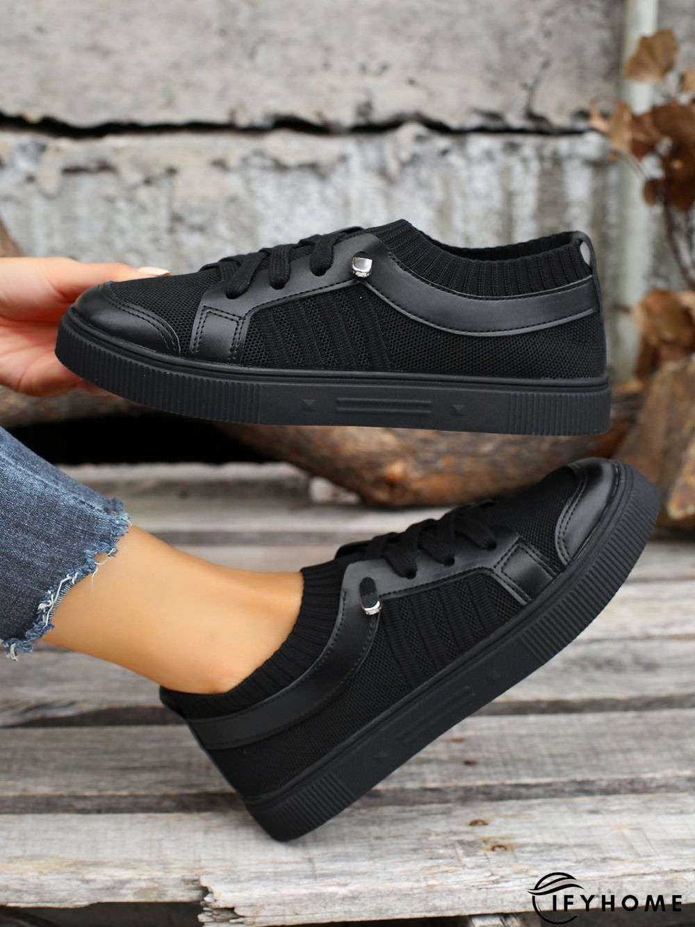 Women's Plain Color Split Joint lip On Fly Woven Shoes | IFYHOME