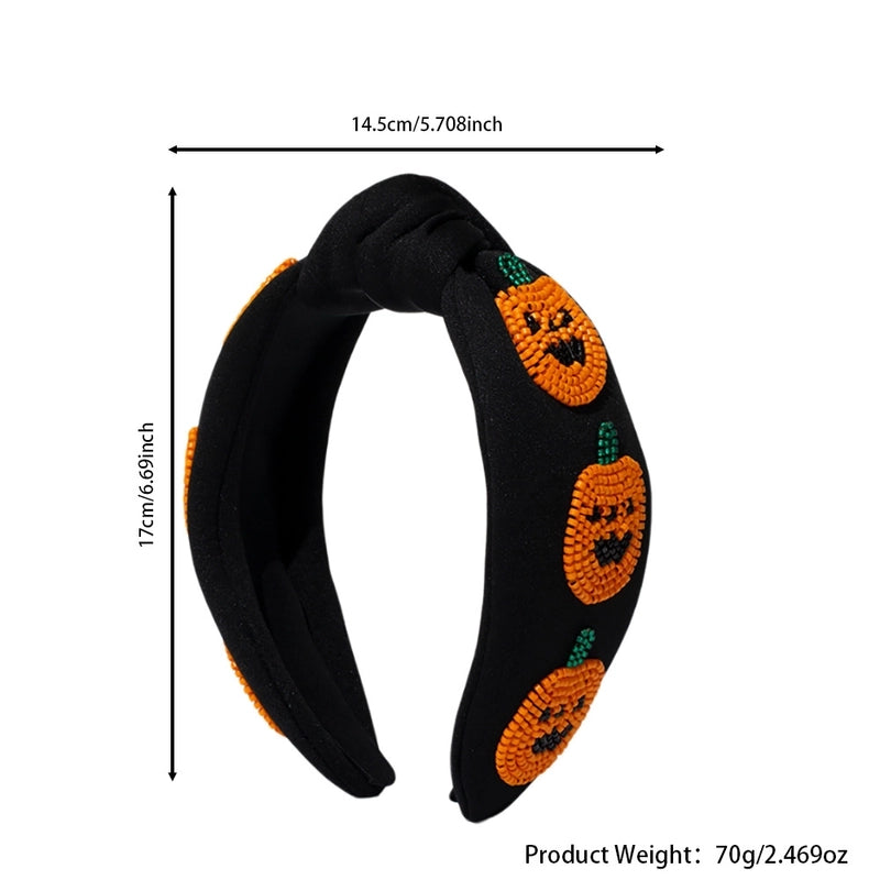 Women’s Hip-Hop Retro Funny Halloween Pattern Pumpkin Ghost Cloth Seed Bead Hair Band