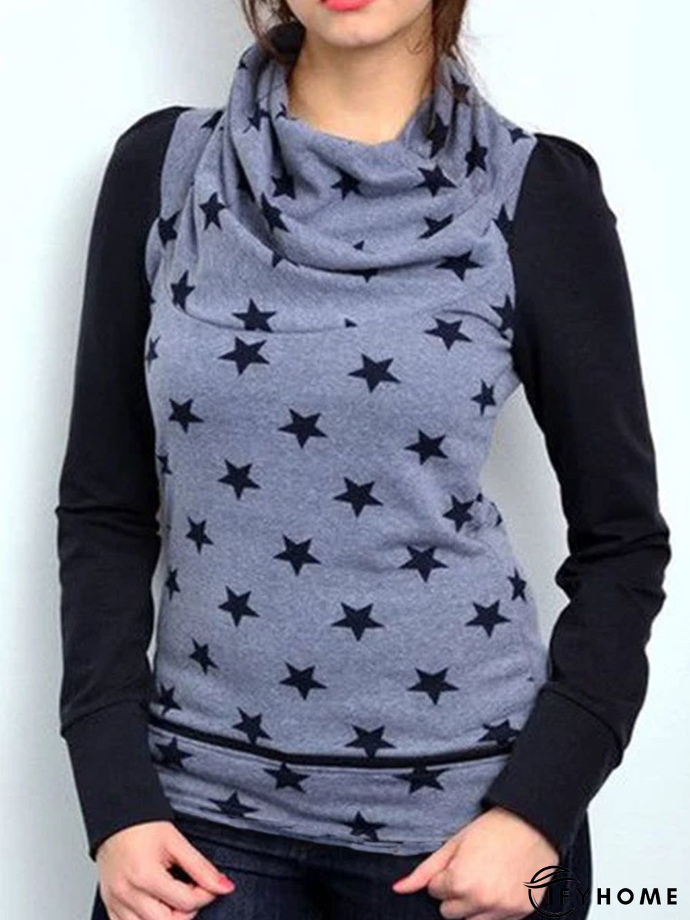 Fit Cowl Neck Cotton-Blend Star Causal Tunic Top | IFYHOME