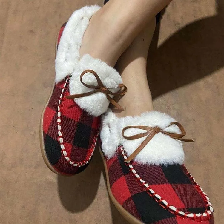 Warm Plush Bowknot Fur Boat Shoes SP15529