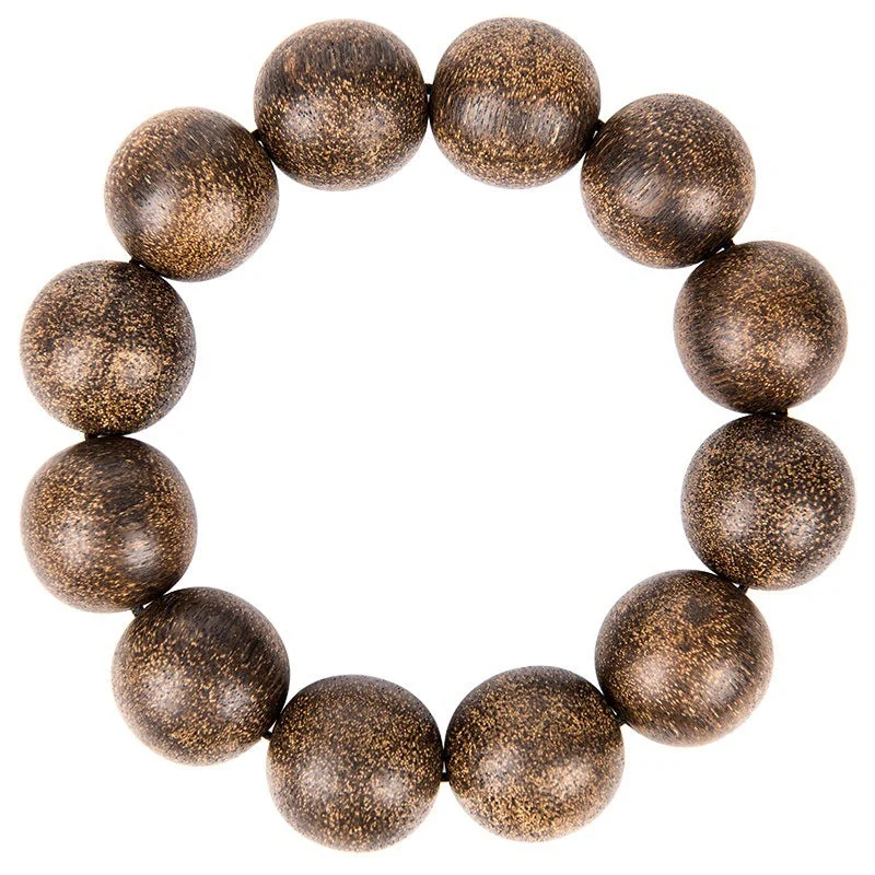 Natural Nha Trang White Chess Nan Agarwood Buddha Rosary Beads Bracelet