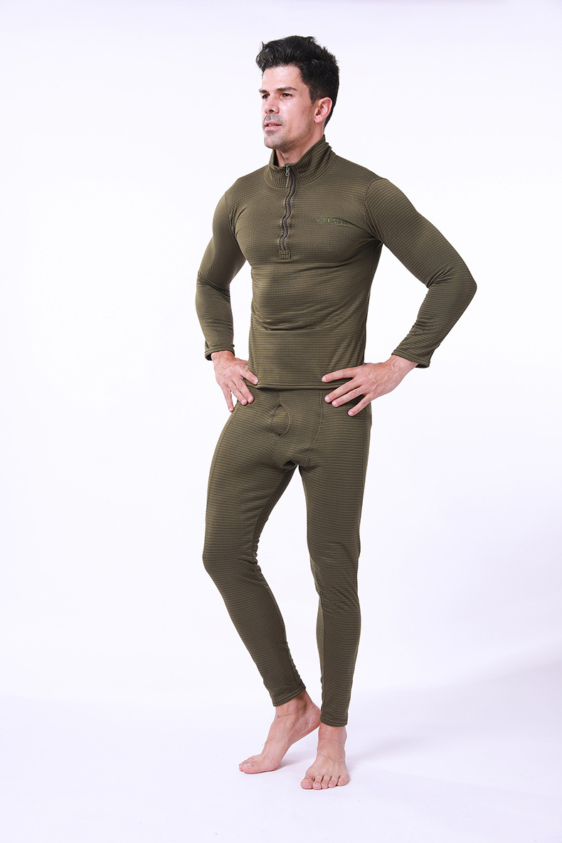 Pure Color Half-Zipper High-Neck Fleece Soft Thermal Underwear Sets