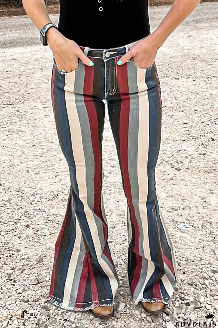 Multicolor Striped Bell Bottoms Jeans