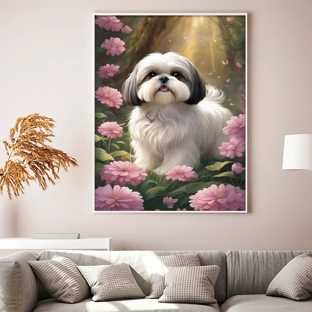 Shih Tzu Full 11CT DIY Stamped Cross Stitch Kits 40x55cm for Adults Home Decor