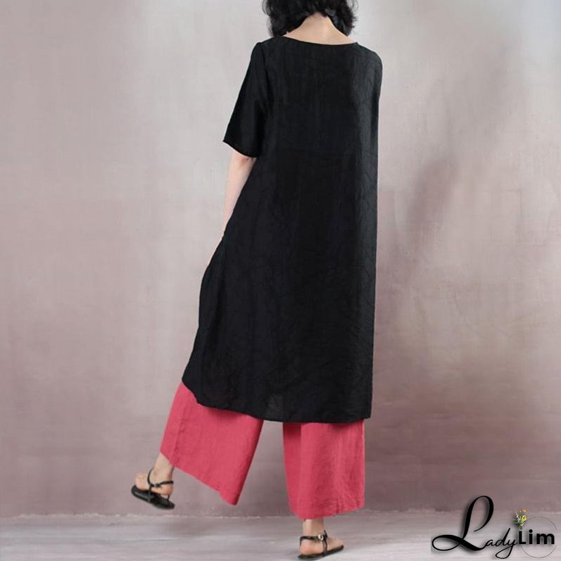 Summer Round Neck Patch Work Stripe Black Dress