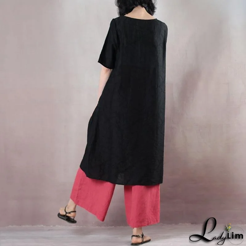 Summer Round Neck Patch Work Stripe Black Dress