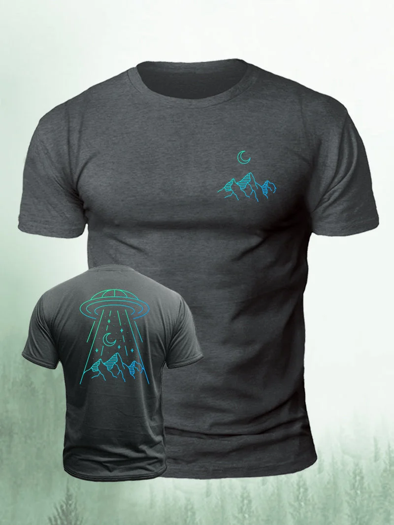 Men's Colorful Alien Spaceship Mountain Short-Sleeved Shirt in  mildstyles