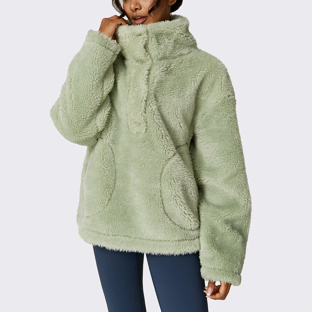 Solid color buttoned plush coat