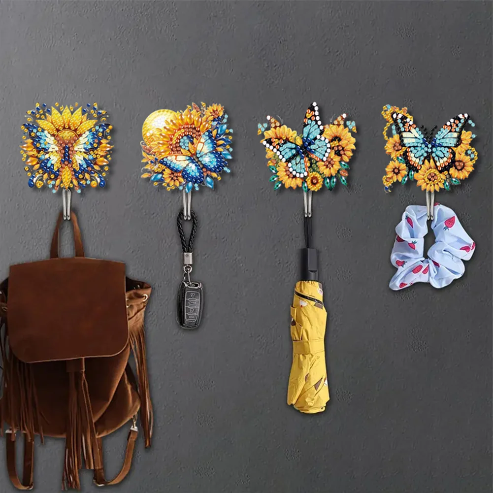 6Pcs Diamond Painting Hooks Sunflower Butterfly Diamond Art Craft Wall Hooks