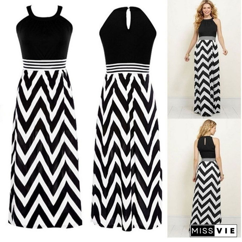 Women Sexy Striped Summer Boho Chiffon Long Maxi Dress Evening Party Beach Dress&nbsp;