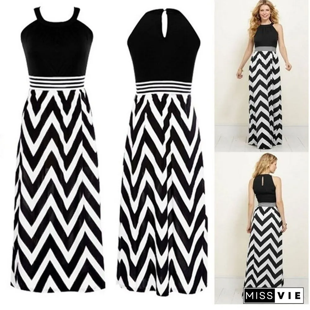 Women Sexy Striped Summer Boho Chiffon Long Maxi Dress Evening Party Beach Dress&nbsp;
