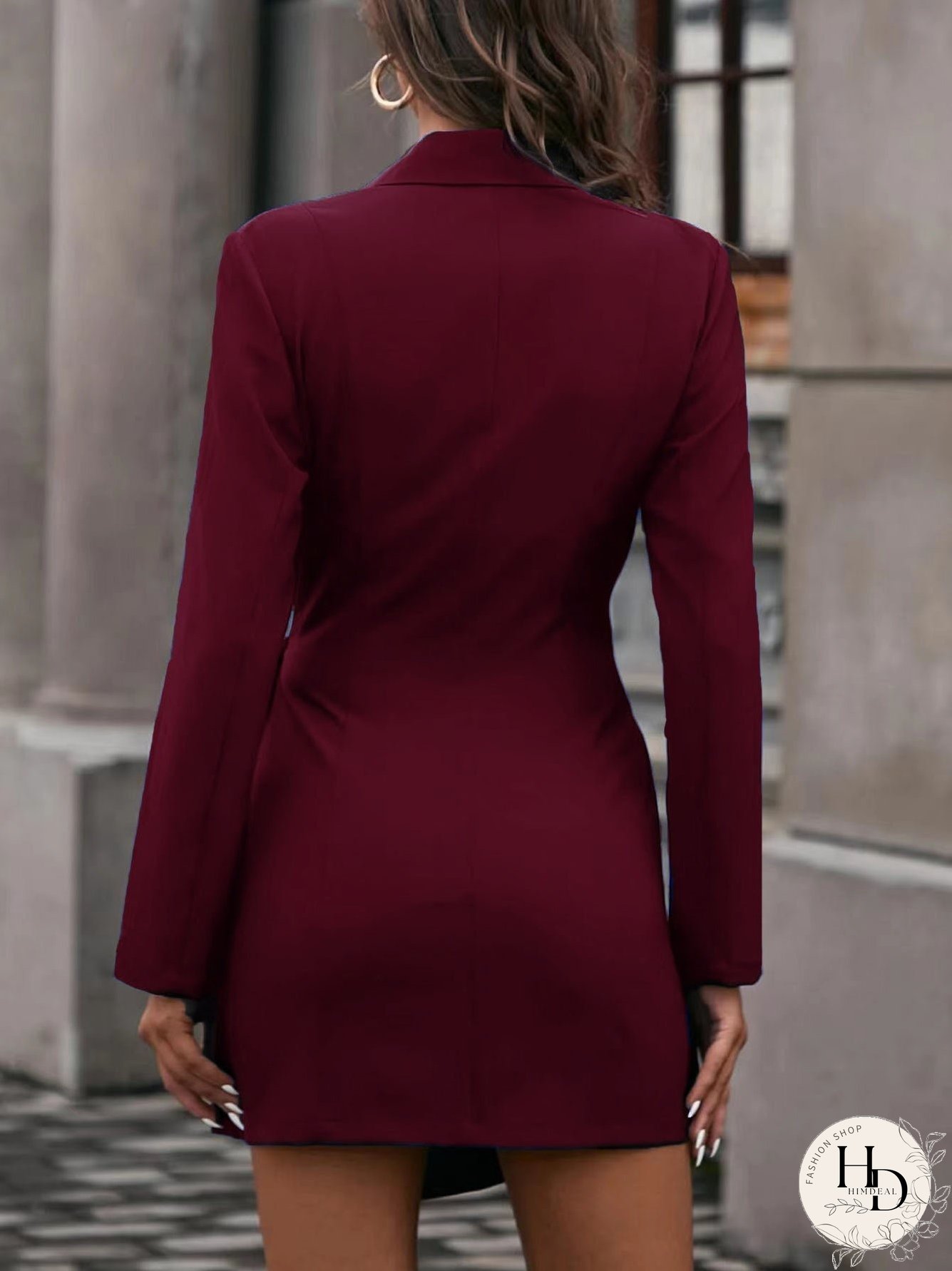 Dresses Suit Collar Solid Color Tie Long Sleeve Dress for Women
