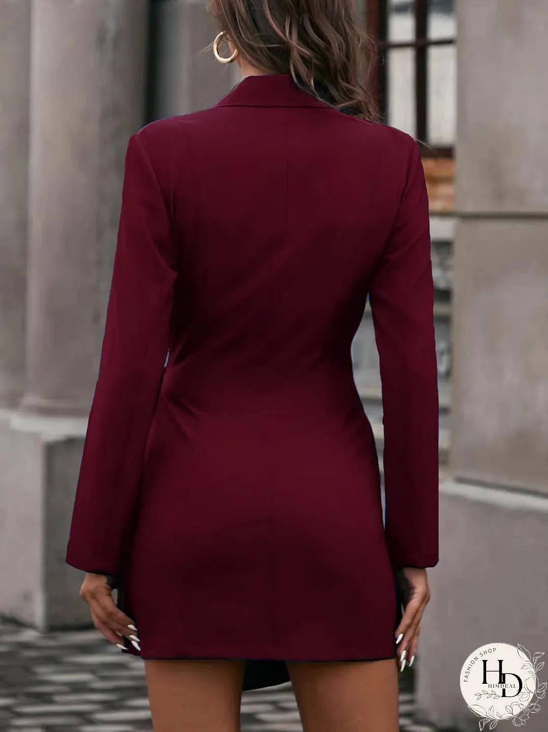Dresses Suit Collar Solid Color Tie Long Sleeve Dress for Women