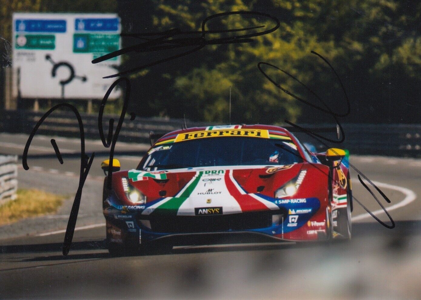 Bird, Molina, Rigon Hand Signed AF Corse Ferrari 7x5 Photo Poster painting 2019 Le Mans 1.