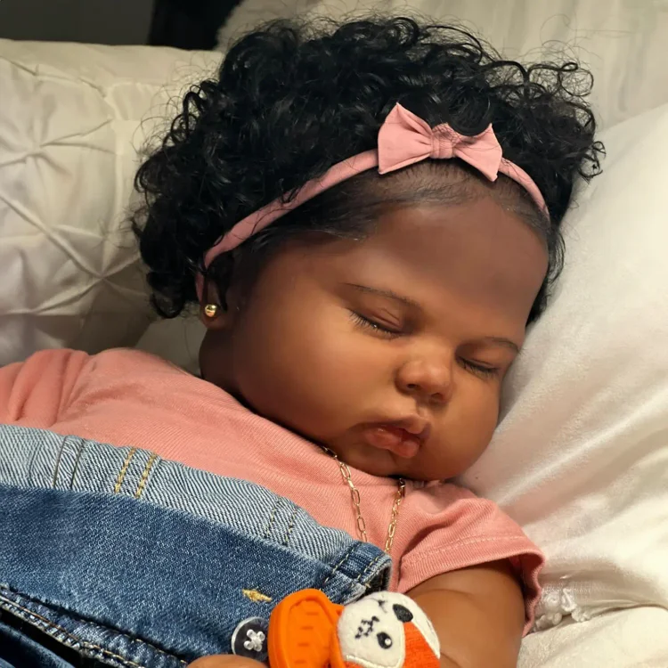 [New Series!] 20" Lifelike African American Handmade Hand Rooted Curly Black Hair Reborn Girl Doll Lerawa with Heartbeat💖 & Sound🔊：Realistic Reborn Baby Dolls By Rsgdolls®