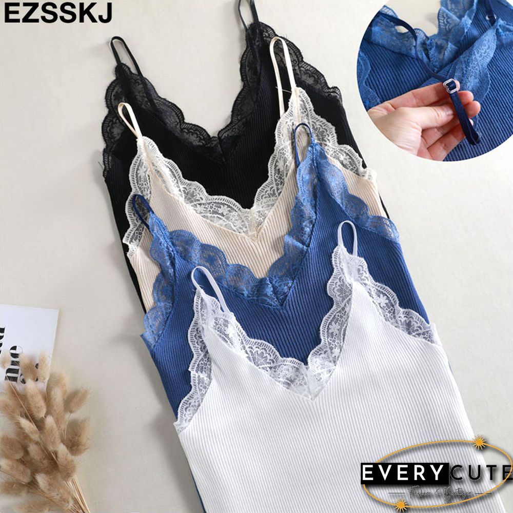 Sexy Basic Lace Camisole Summer Knit Tank Top Women Adjustable strap female camis high