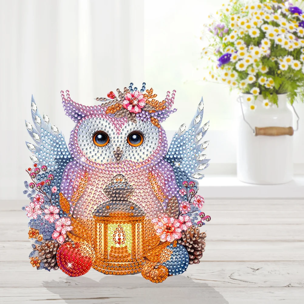 DIY Lamp Owl Acrylic Shaking Head Cute Christmas Desktop Diamond Art Kits