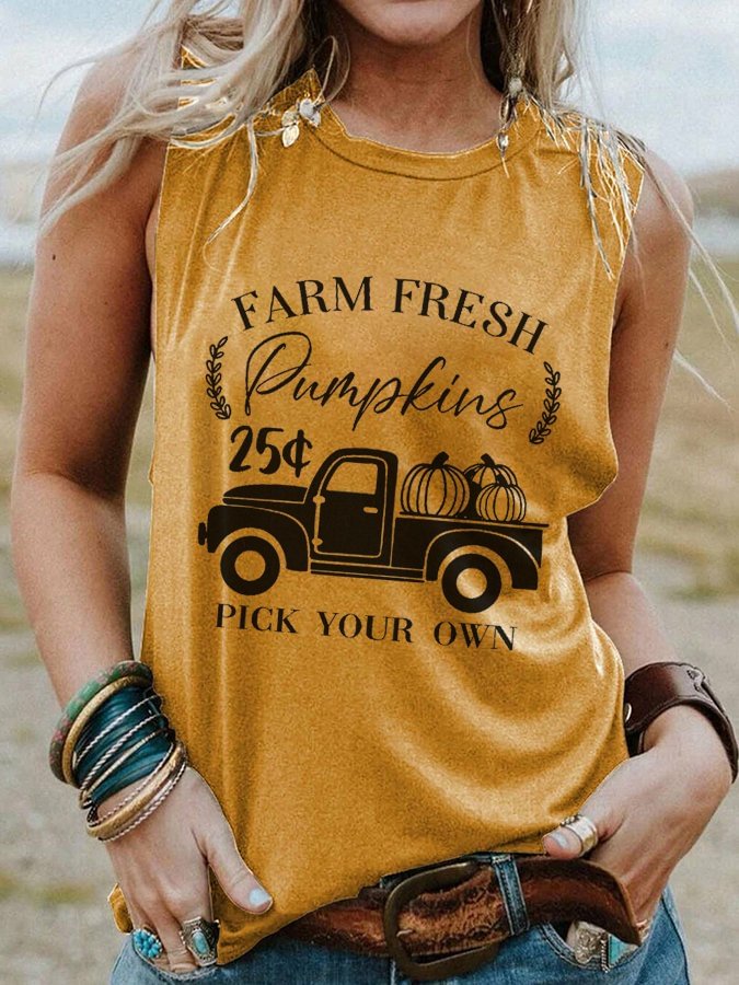 Women's Farm Fresh Pumpkins Truck With Pumpkins Print Sleeveless T-Shirt