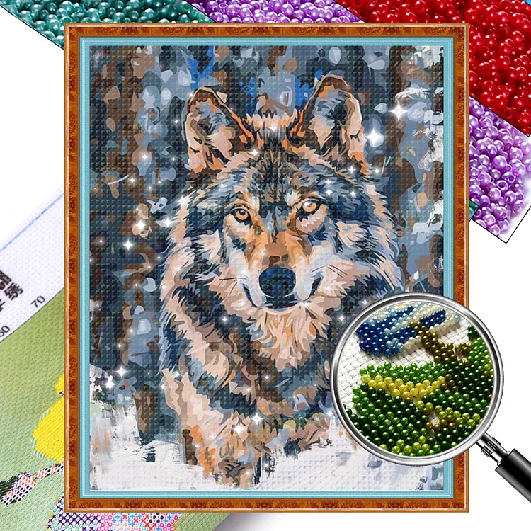 Wolf - 9CT Bead Embroidery Cross Stitch(30*61cm)(Full Embroidery)