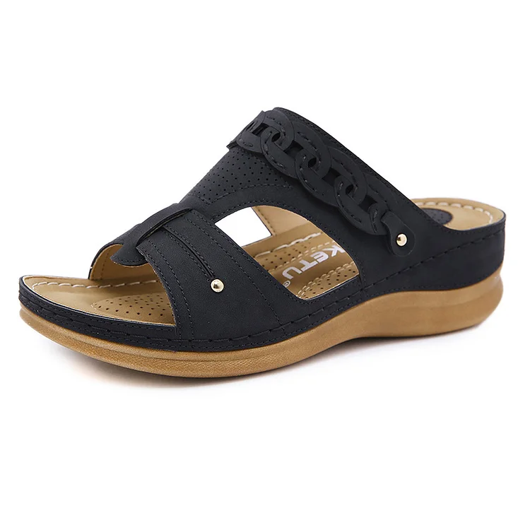 Plus Size Casual Black Retro Hollow Out Sandals  Flycurvy [product_label]