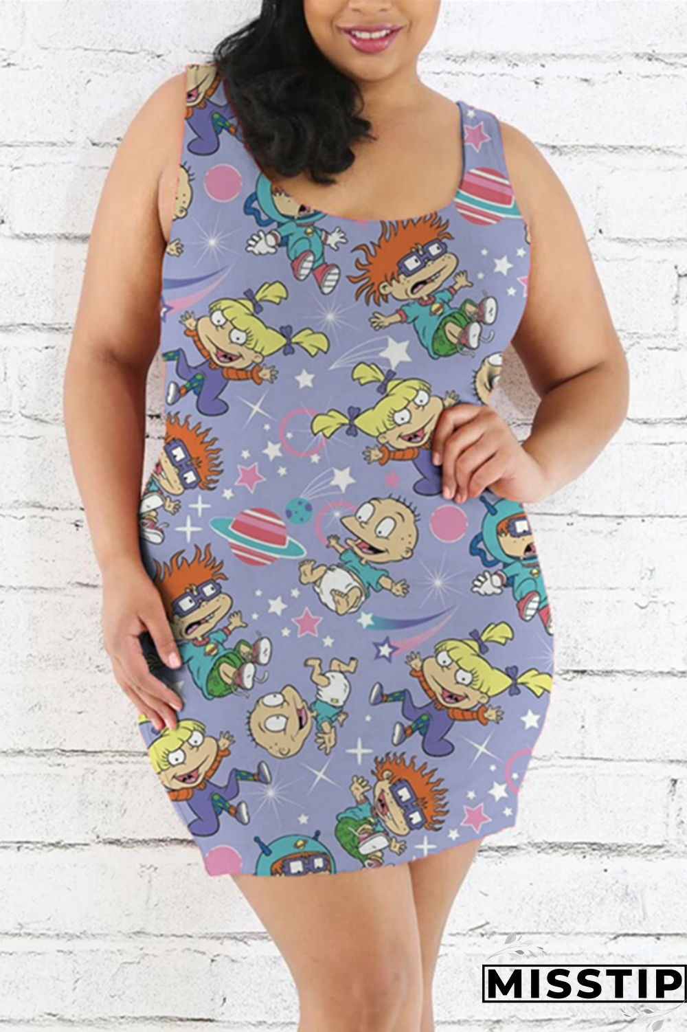 Multicolor Fashion Casual Printed Sleeveless Plus Size Dress