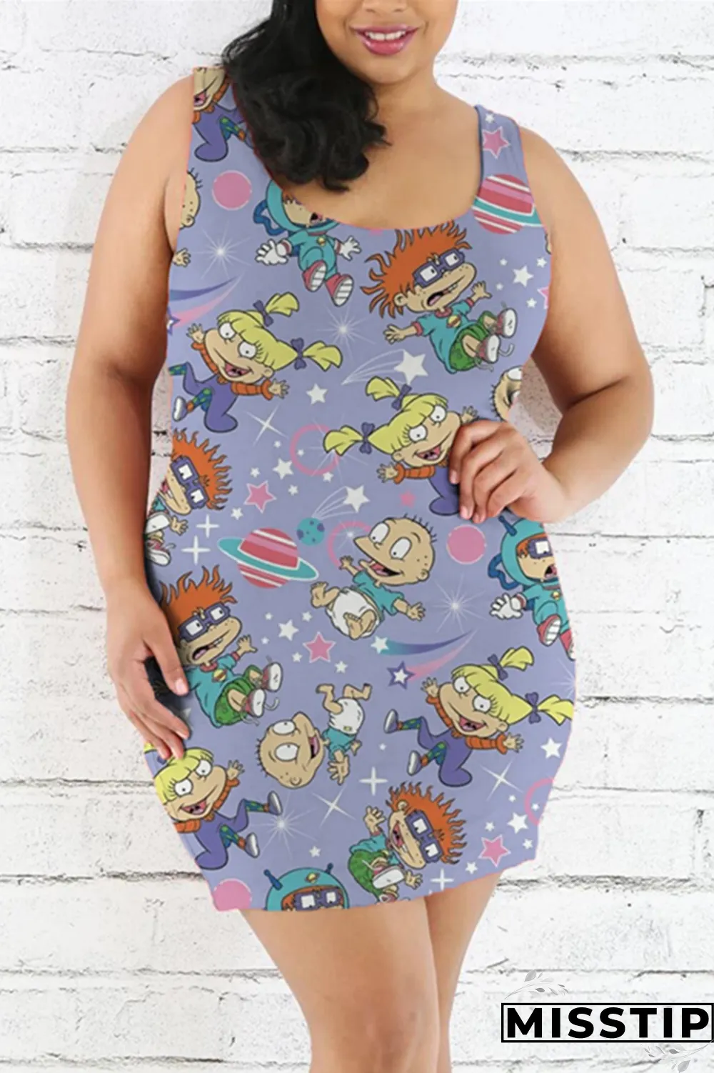 Multicolor Fashion Casual Printed Sleeveless Plus Size Dress