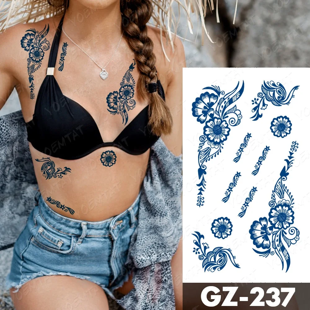 Juice Lasting Waterproof Temporary Tattoo Stickers Lotus Totem Flower Mandala Flash Tattoos Ink Fatima Hand Body Art Fake Tatto
