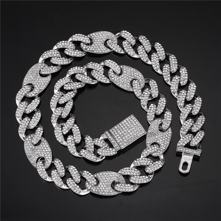 15MM Iced Out Coffee Beans Cuban Link Chain Men Necklace Hip Hop Jewelry