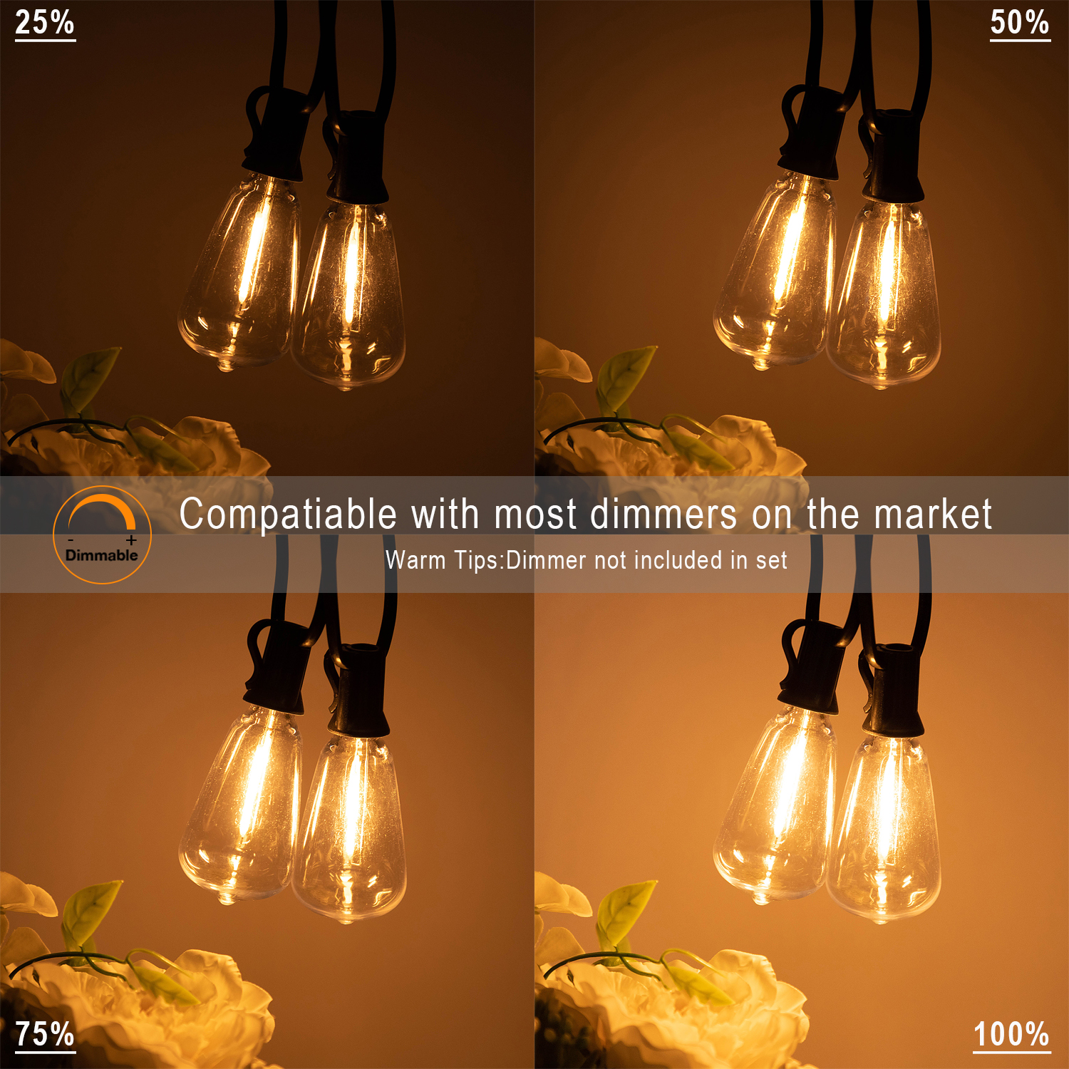 Tegooe LED Outdoor Dimmable String Lights - Shatterproof Weatherproof