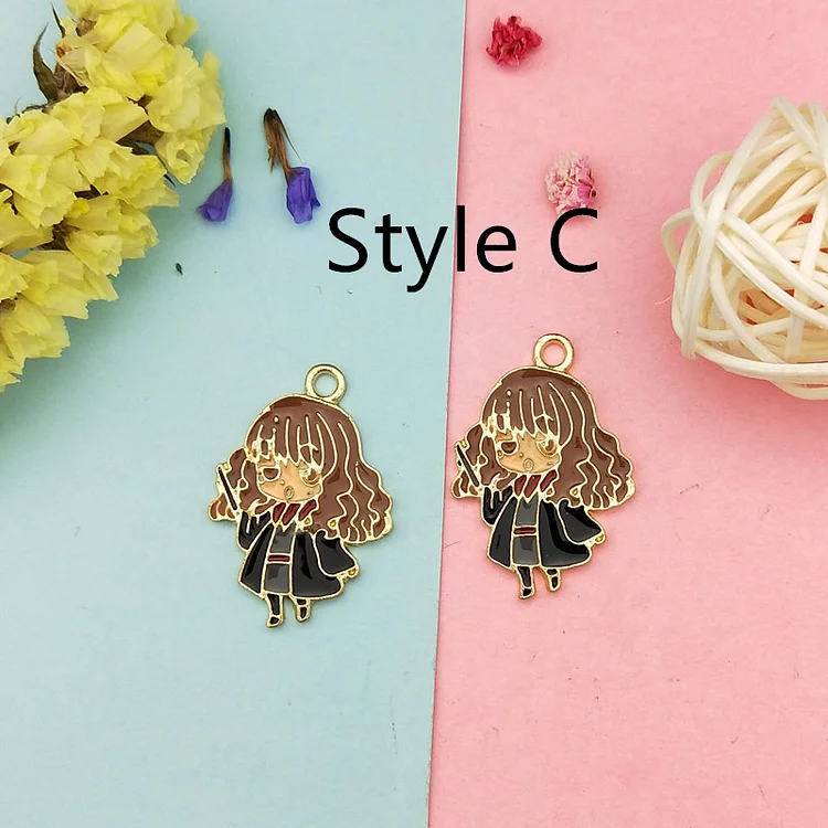 10PCS Alloy Character Dripping Charm Enamel Charm Pendant Cartoon School of Magic Pendant DIY Keychain Earrings Jewelry Accessories