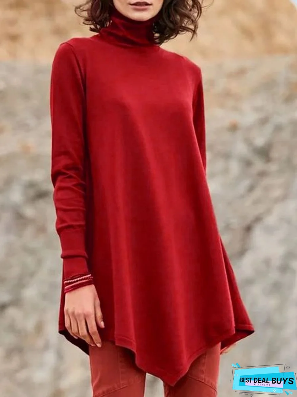 Long Sleeve Casual Turtleneck Tunic Sweatshirt