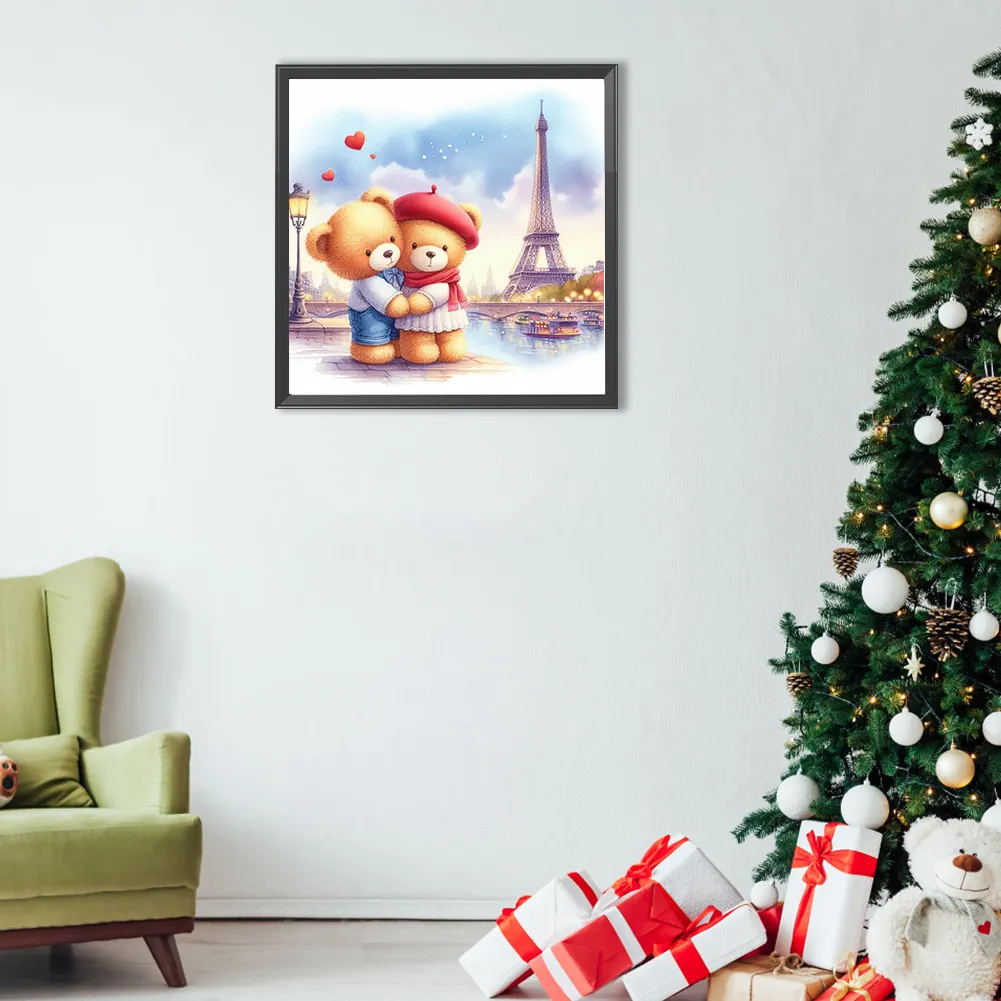 Diamond Painting - Full Round Drill - Couple Bear Eiffel Tower(Canvas|40*40cm)