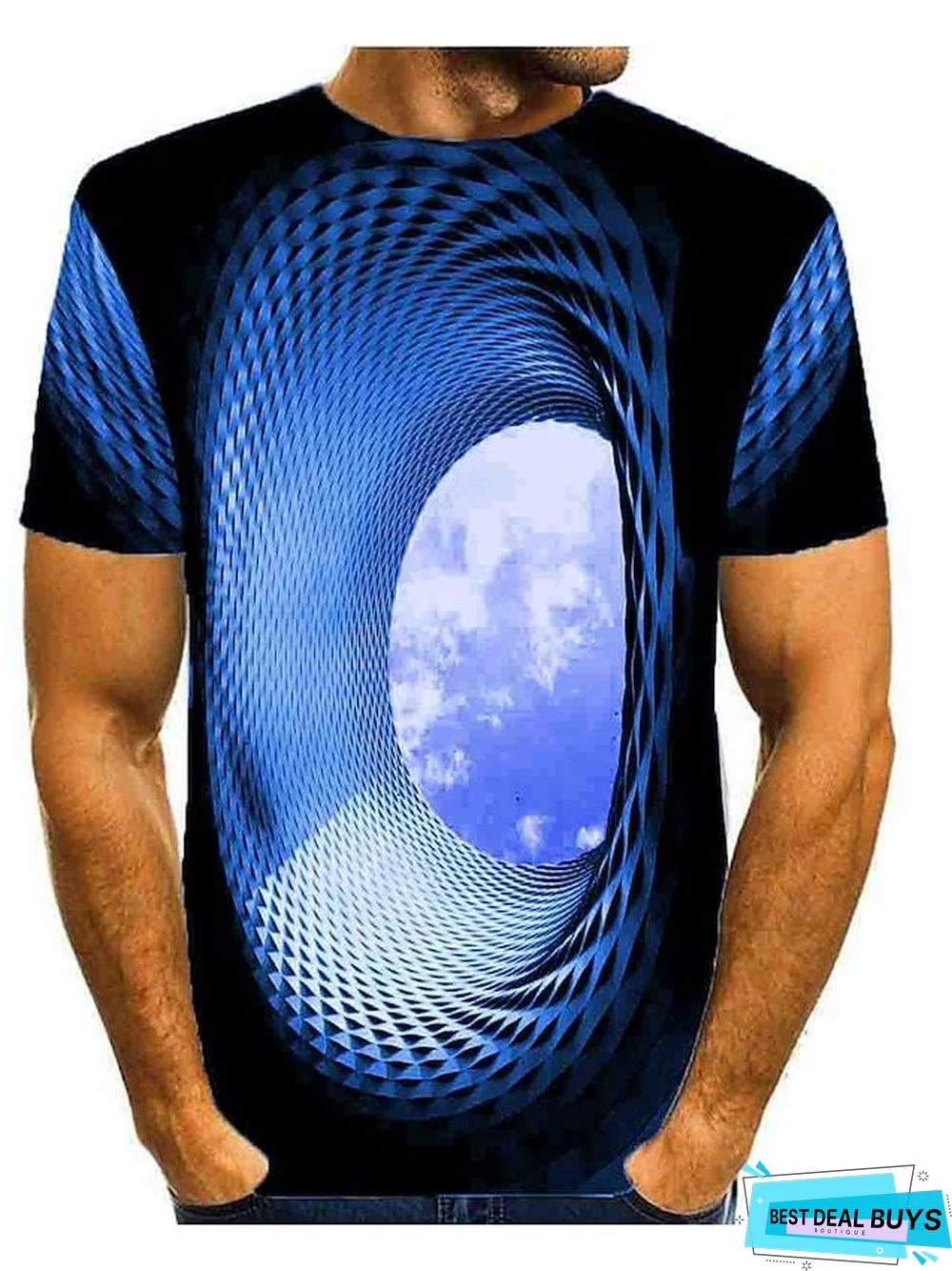 Men's T-shirt Graphic Optical Illusion Print Short Sleeve Daily Tops Basic Round Neck