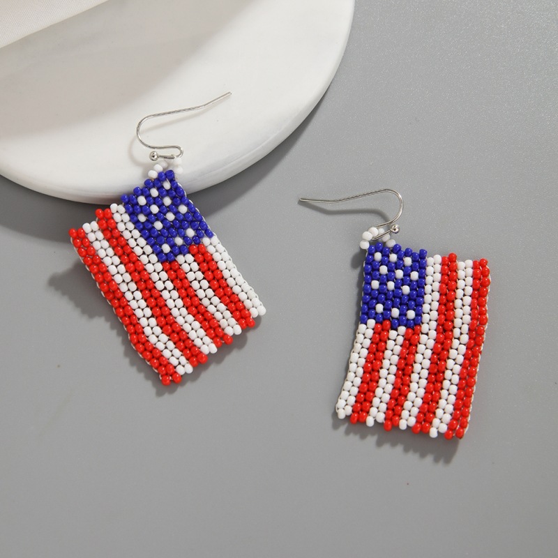 Independence Day American Flag Beaded Tassel Earrings 2024 - Flycurvy 
