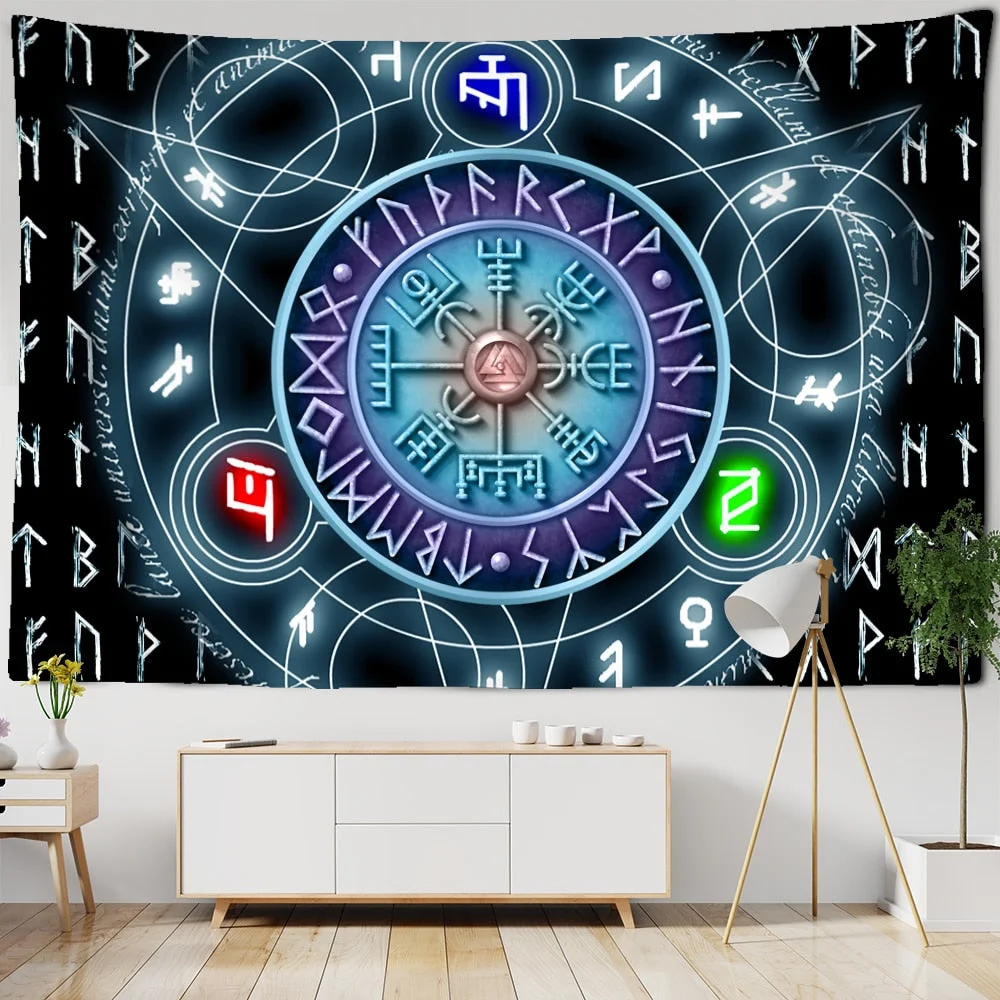 Rune Art Tapestry Wall Hanging Psychedelic Witchcraft Hippie Reaper Tapiz Tarot Mystery Room Home Decor