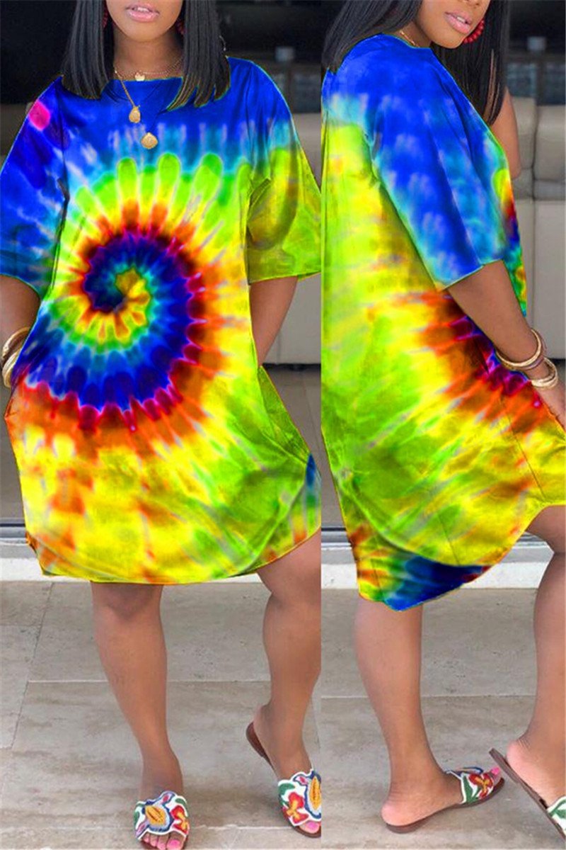 Plus Size Tie Dye Pocket Casual Dress