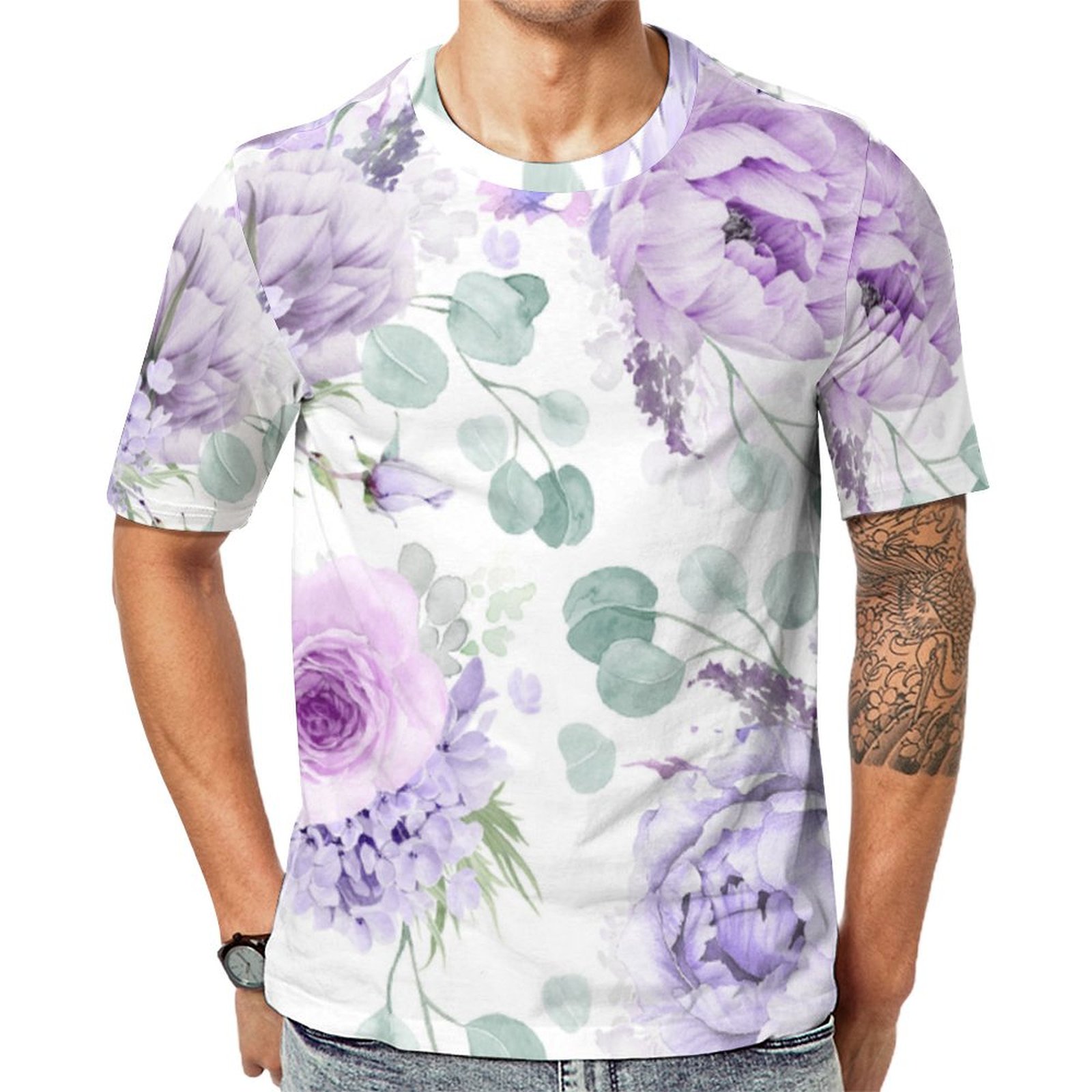 Dusty Purple Rose Flowers Botanical Short Sleeve Print Unisex Tshirt Summer Casual Tees for Men and Women Coolcoshirts
