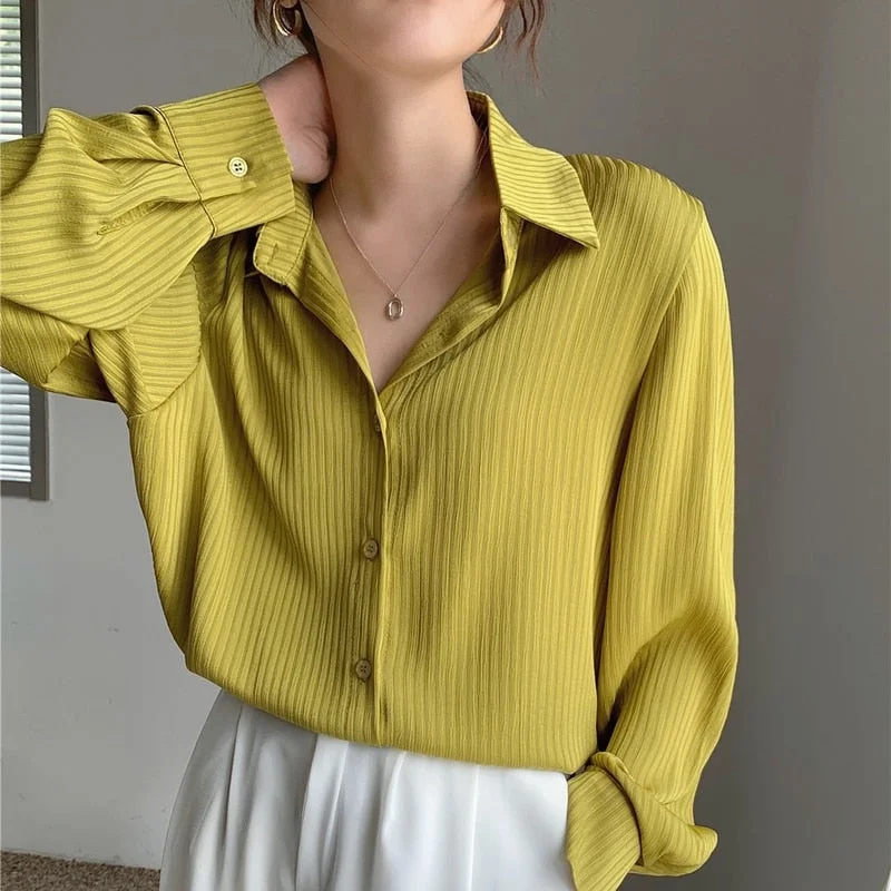 2021 Spring New Korean Loose Vintage Long Sleeve White Shirt Fashion Female Striped Shirt Plus Size Womens Blouse and Tops 13163