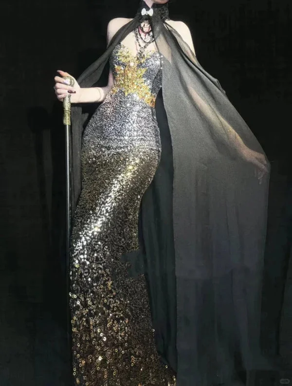 Blue gorgeous exquisite beaded long satin ball gown evening dress party dress