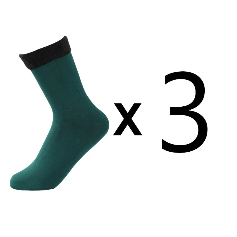 3 Pairs Women Winter Warm Thicken Casual Solid Color Socks Pack Home Snow Boots Velvet Home Floor Sock Set Lots Keep Warm