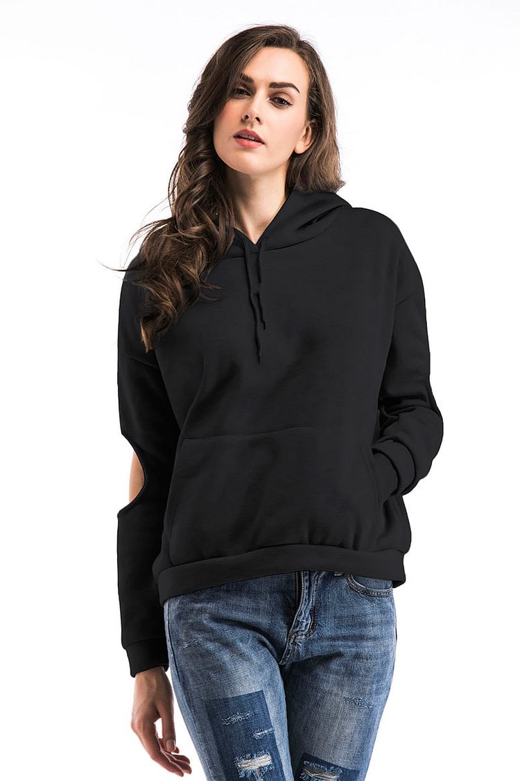 Gray Cut Out Sleeve Drawstring Sweatshirt - Shop Trendy Women's Clothing | LoverChic