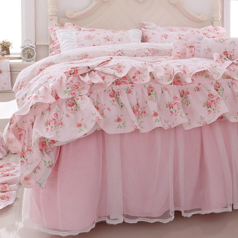 100 Cotton Floral Printed Princess Bedding Set Twin King Queen Size