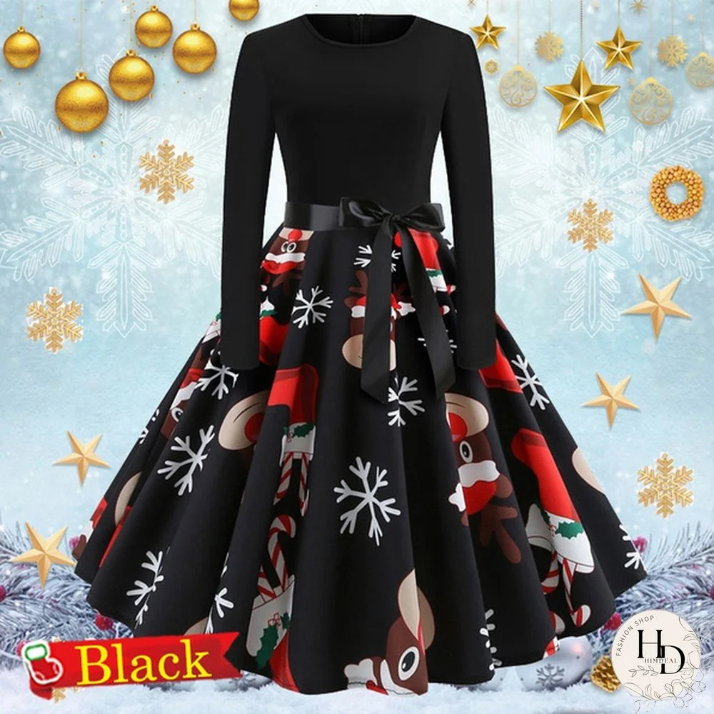 8 Colors Halloween Pumpkin Ghost Skull 3d Print Dresses Santa Claus Christmas Tree Printed Flared Swing Dresses Long Sleeve Ruched Gown Dress Xmas Festival Vestido de Mujer