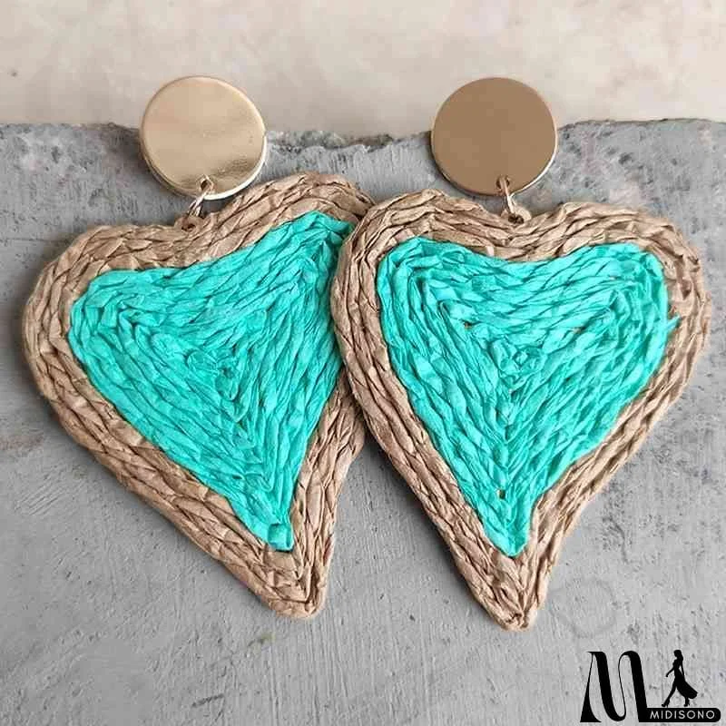 MidiSono - Raffia Grass Heart Teardrop Earrings
