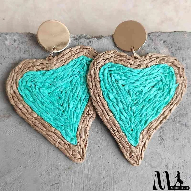 Raffia Grass Heart Teardrop Earrings