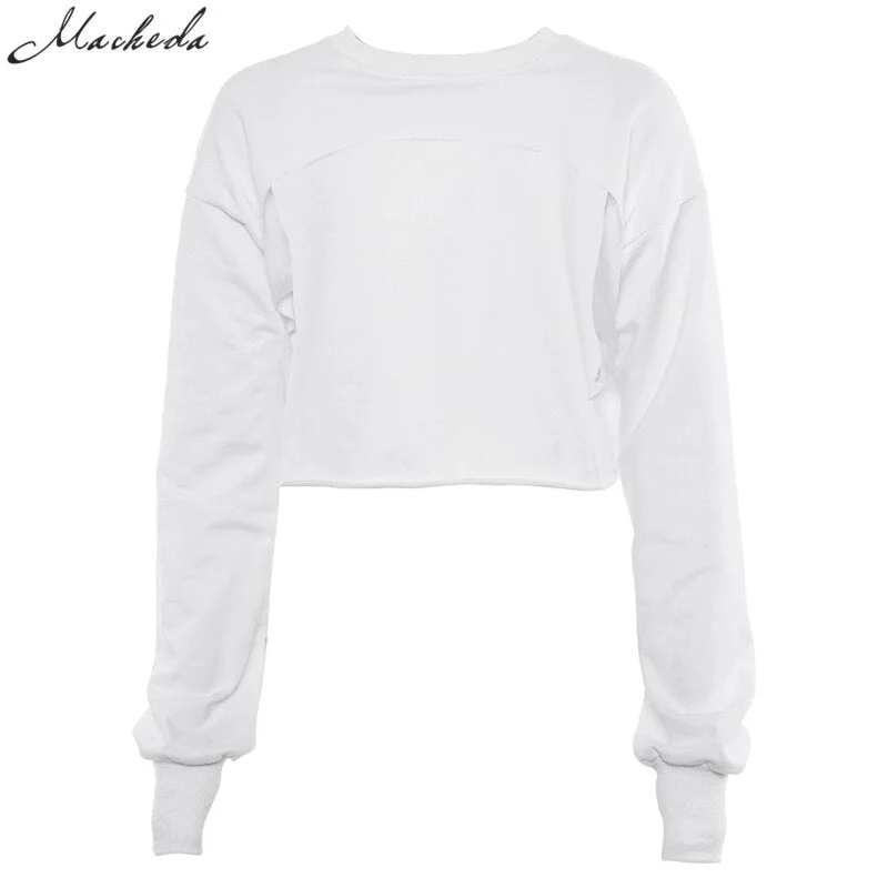 Macheda Fashion Sexy Women Sweatshirt 2018 New O-Neck Solid Crop Long Sleeve Jumper Pullover Coat Casual Sweatshirt Top