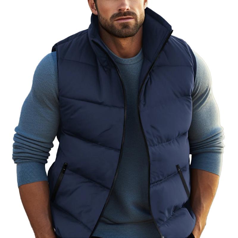 Men'S Casual Solid Color Warm Stand Collar Down Vest